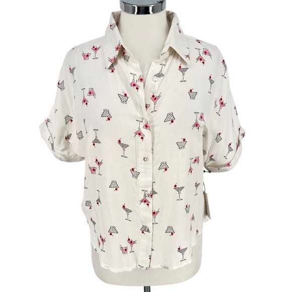 Japna Martini Print White Button-Down Shirt Size Small NWT - Picture 1 of 13